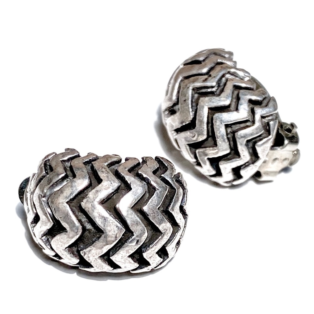 Dian Malouf DLM 14K & .925 Sterling Chevron Design Clip-On Earrings